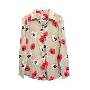 2/$15 Merona - Pink & Cream Floral Button Down Long Sleeve Shirt | Size SP